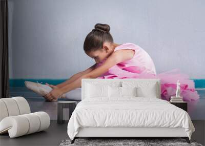 Young ballerina in a pink ballet tutu training in dance class Wall mural