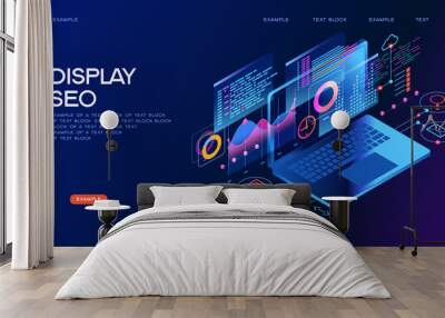 Business technology management isometric concept banner Wall mural