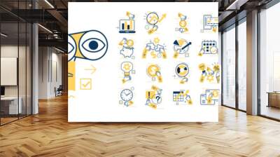 Concept illustration set. Collection of business and finance scenes and situations. Human hands with icons and images. Financial analysis concept, business and marketing, work with data and financial Wall mural