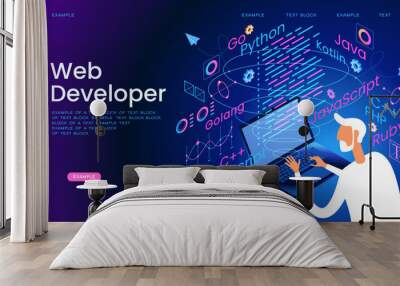 Programming web banner. Best programming languages. Technology process of Software development. Full StackDeveloper Wall mural