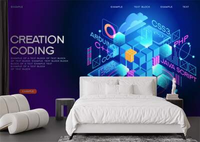 Programming web banner. Technology process of Software development Wall mural