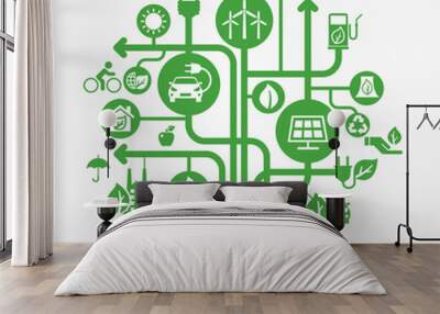 Renewable energy concept icon. Green electricity sources icons. Alternative energy background Wall mural