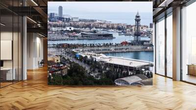 Tower cableway in Port Vell  is a main attraction in Barcelona. Wall mural