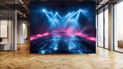 Background Large empty stage for shows with neon lighting and haze Wall mural