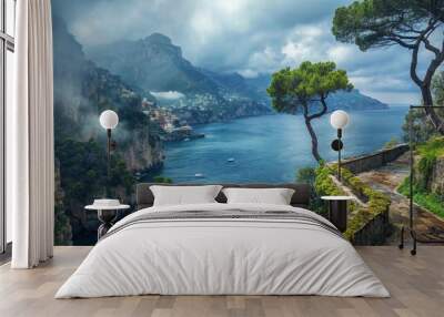 A breathtaking view of the Mediterranean Sea, with the coast of Italy in the background. Wall mural