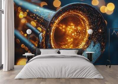 A close-up shot of the old, gold trumpet valves Wall mural