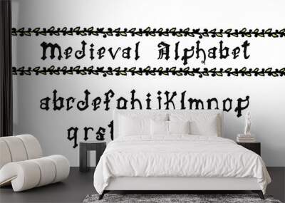 A set of illustrations of Gothic medieval letters on a white background. Alphabet, Middle Ages, ready to use, eps. For your design Wall mural