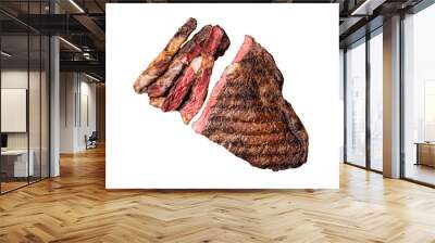 Barbecue dry aged wagyu entrecote rib eye beef steak. Isolated, transparent background Wall mural