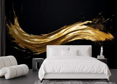 Beautiful textured golden brush stroke on black background. Luxurious and shiny gold paint stroke. Wall mural