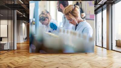 Beautiful young woman scientist in laboratory working. Young female scientist doing some research. Wall mural