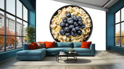 Breakfast oatmeal with  blueberries and almonds. Transparent background. Isolated. Wall mural