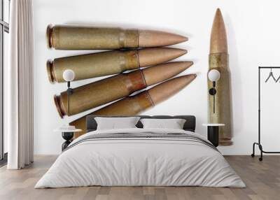 Five old and messy bullets isolated on white background Wall mural