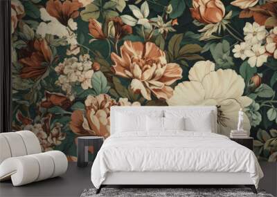 Flowers in Victorian style. Classic flower illustration for vintage wallpaper Wall mural