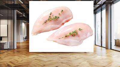 Fresh raw chicken breast fillet, organic meat.  Isolated, transparent background Wall mural