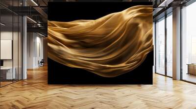 Gold cloth that is floating and hiding something unknown underneath. Fabric isolated on black background.  Wall mural