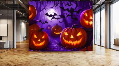 halloween jack o lantern with pumpkins Wall mural