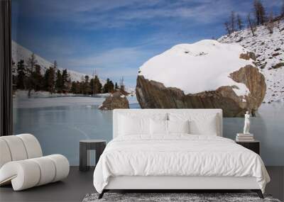 Altai mountain frozen lake with big stones Wall mural