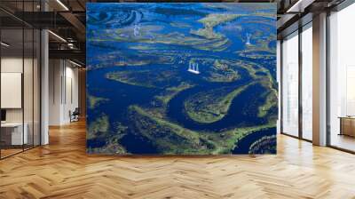 Aerial view flooded area with power lines Wall mural