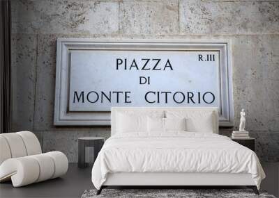 Street plate of Piazza di Monte Citorio in Rome, Italy Wall mural