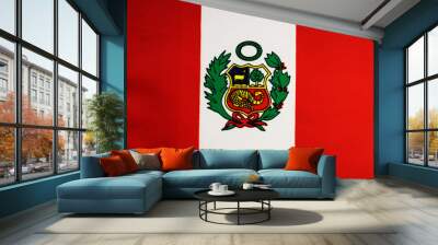 National flag of the state of Peru close-up. State background. Wall mural