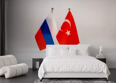 National flags of Russia and Turkey on a light background. State flags. Wall mural