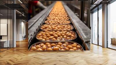 Navy beans being baked and prepared for canning at an industrial food processing facility. Wall mural