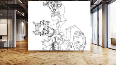 Disassembled motorcycle engine on a white Wall mural