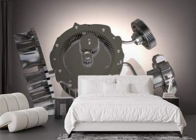 Silver gear mechanism on a gray Wall mural