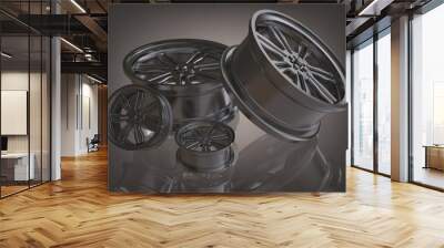 Silvery car wheels on a gray Wall mural