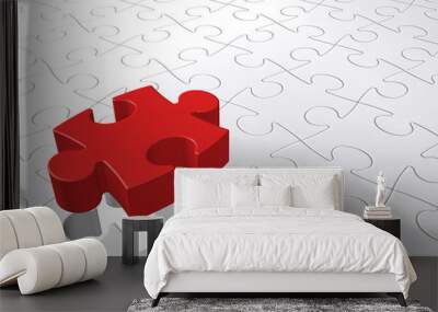 Puzzle Last Piece Coming Down, Jigsaw Concept, White Background Wall mural