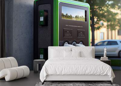 A modern, sleek and efficient charging station for electric vehicles. Compatible with all types of Ef s, clear charging status, real-time information, and user-friendly interface. Wall mural