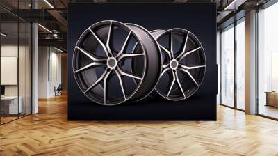 forged new alloy wheels on a blue black background. cool sports wheels wheels with thin spokes auto tuning light weight, tire shop or motorsport design Wall mural