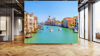 Panorama of Grand Canal and Basilica Santa Maria della Salute in Venice, Italy. Architecture and landmarks of Venice and Italy. Beautiful  landscape of Grand Canal in Venice, Italy Wall mural