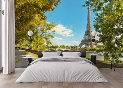 The Eiffel tower in Paris. Jena Bridge is a bridge spanning the River Seine in Paris. Wall mural