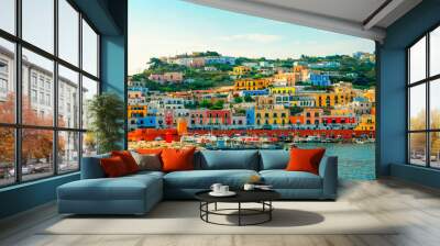 View of the harbor and port at Ponza, Lazio, Italy. Ponza is the largest island of the Italian Pontine Islands archipelago. Architecture and landmark of Ponza, Italy. Famous places of Ponza and Italy. Wall mural