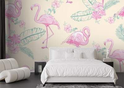 seamless flamingo pattern vector illustration Wall mural