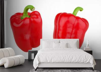 Sweet red bell pepper with green stem isolated on white background. Red sweet pepper isolated with clipping path. Wall mural