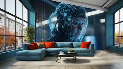 The Future of Business and Communication: Exploring the Global Network of Technology, Internet, and 3D Concepts for a Connected World, generative AI Wall mural