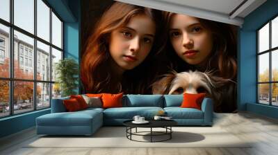 two girls with a dog Wall mural