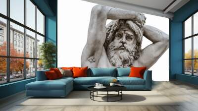 Funny sad face of an ancient man sculpture isolated on white background Wall mural