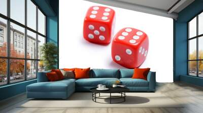 Red cubes for poker isolated on white background Wall mural