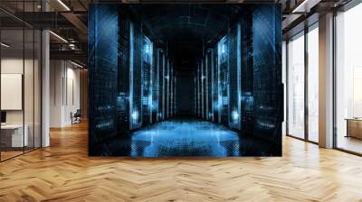 technological background on servers in data center, futuristic design. server room represented by se Wall mural