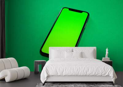 iPhone, Phone smartphone, green screen on Green background, top view Wall mural