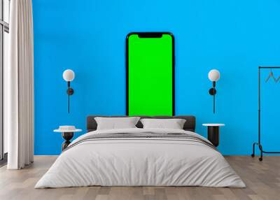 iPhone XS, smartphone, green screen on Blue background Wall mural