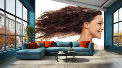 pretty girl with long blowing wavy hair Wall mural