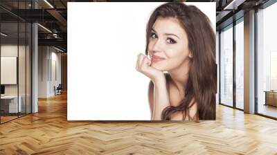 smiling young woman on white background Wall mural