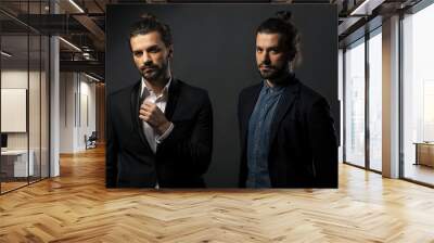 Two handsome young men with a beard and long hair in a bun Wall mural