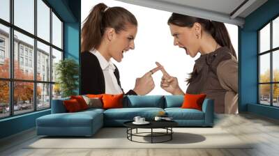 Two young angry woman yelling at each other Wall mural