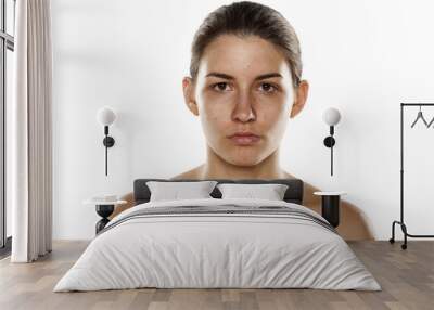 young beautiful woman without makeup on a white background Wall mural