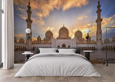 Sheikh Zayed Grand Mosque at sunset Wall mural